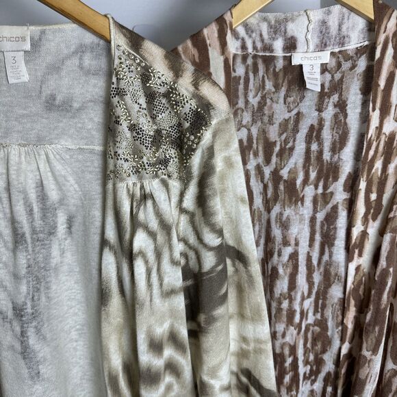 2pc Lot Chico’s Lightweight Cardigan Sweaters Size 3 Open Front Brown - Picture 3 of 16